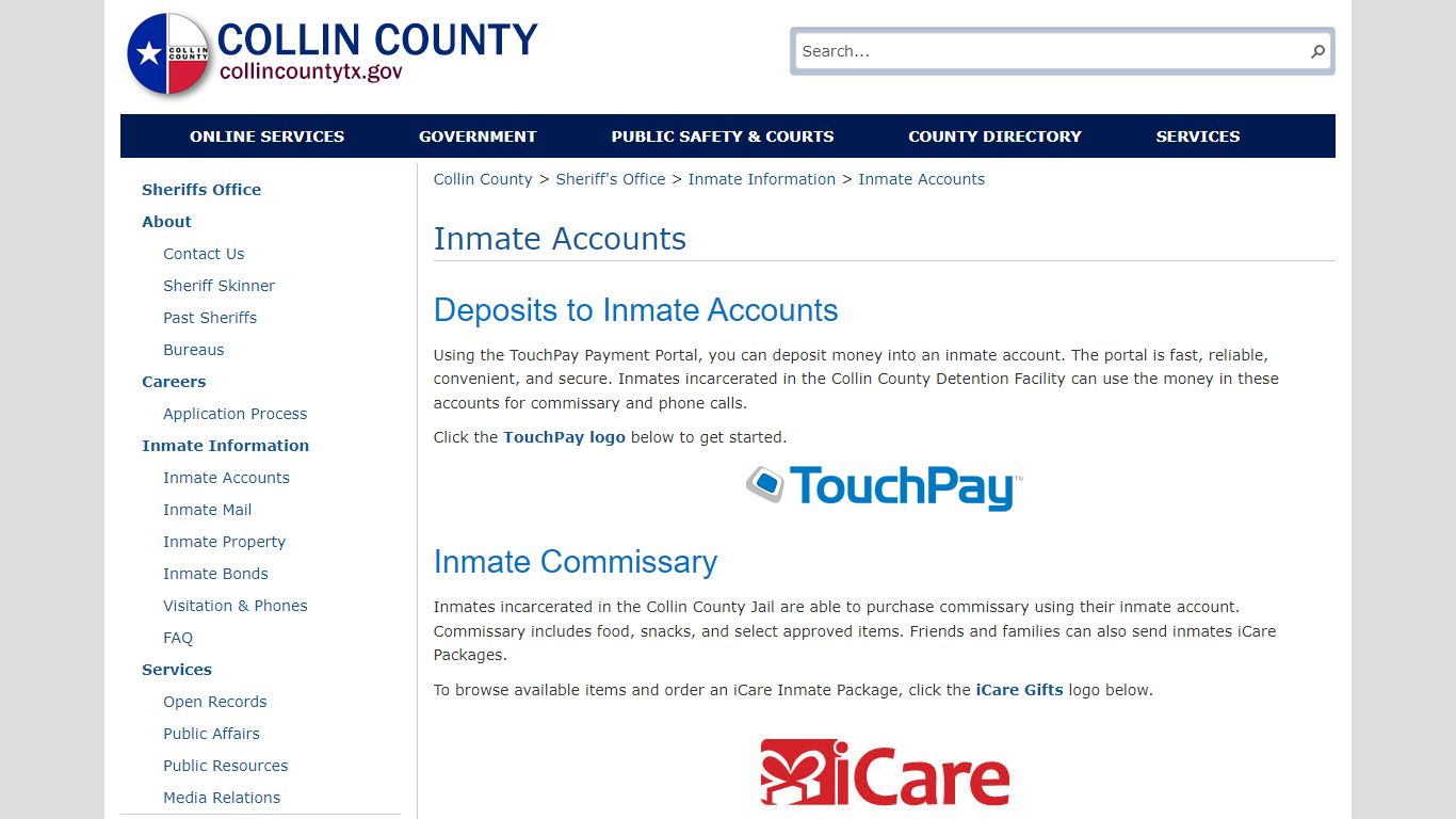Inmate Accounts | Collin County Sheriff's Office | McKinney, TX